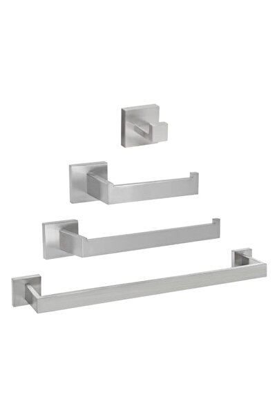 Generic 4-Piece Bathroom Hardware Set, Stainless Steel Wall Mounted Square Ba...