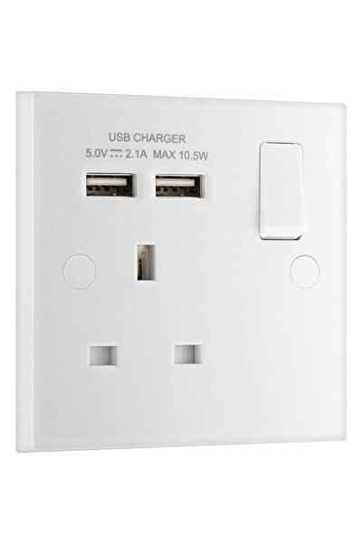Generic BG Electrical Single Switched Fast Charging Power Socket with Two USB...