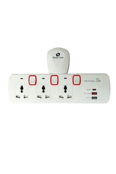 Generic HOME CARE Universal 3-Way Socket Extension Board 6 in 1 | USB-C & USB...