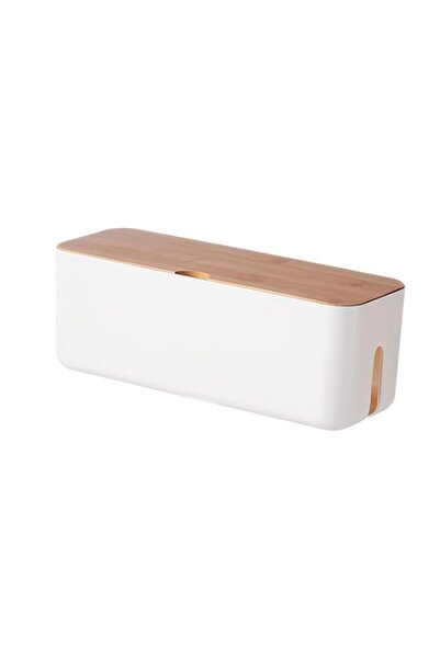 Generic Cable Management Box with Bamboo Lid, Large Storage Box for Power Str...