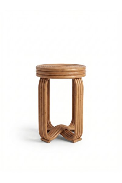 Lessio Home Diva El Yapımı Doğal Rattan Yuvarlak Yan Sehpa (53x38 cm)