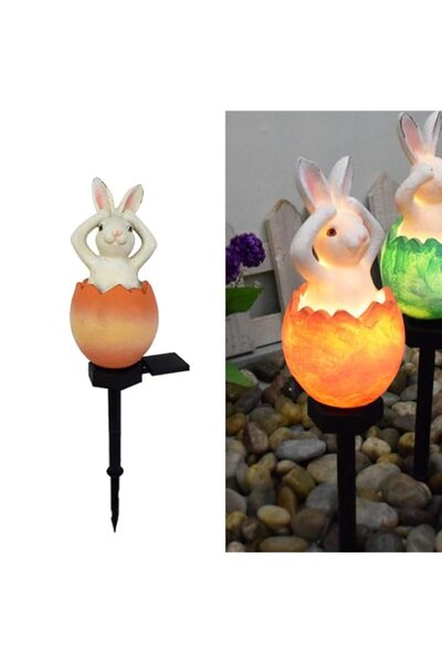 Generic Solar Powered Egg Rabbit Lamp, Garden Decorative Resin Cute Animal Gr...