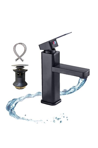 Generic Biella™ Matte Black Bathroom Basin Mixer With Pop Up Drain And Hoses ...