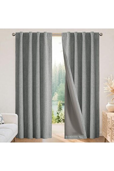 JOYDECO Joydeco 100% Blackout Curtains 2.7m Length 2 Panels Natural Linen Fab...