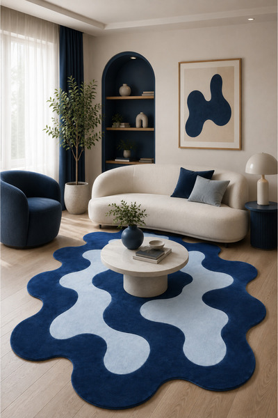 ZNG design home Fluid Waves Dalga Desenli Düzensiz Şekilli Halı – Organik For...