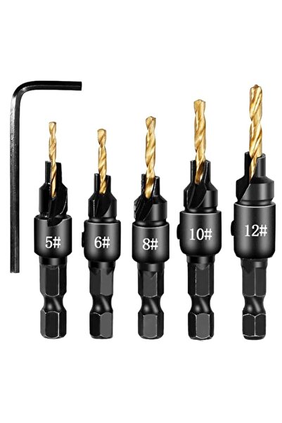 Generic 5Pcs Titanium Countersink Drill Bit Set with 1/4" Hex Shank – Adjusta...