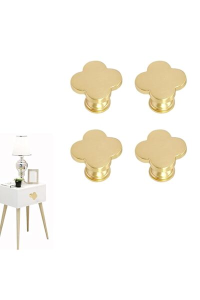 Generic Tazweeq Solid Brass Decorative Wall Hooks, 4 Pcs Clover Knobs Four-Le...