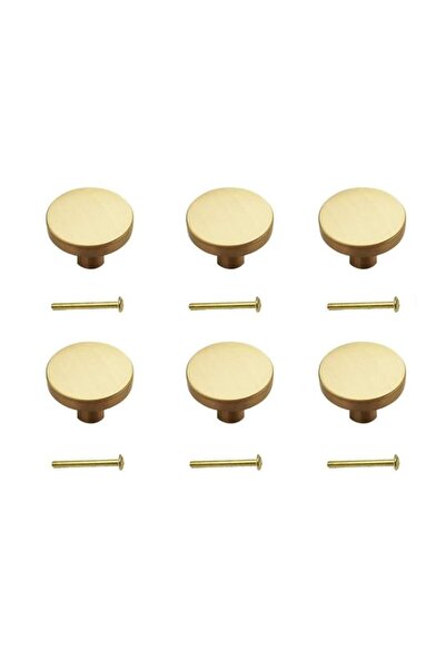 Generic Round Cabinet Knobs, Brushed Brass Finish, Flat Top Design, 6 Pack wi...
