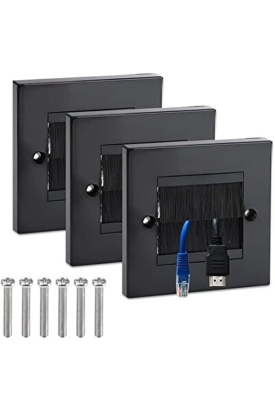 Generic Brush Wall Plate Cable Passthrough, Black ABS Panel with Nylon Brush,...