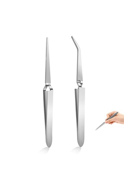Generic Stainless Steel Precision Tweezers Set, Straight & Bent Flat Tip, 14....