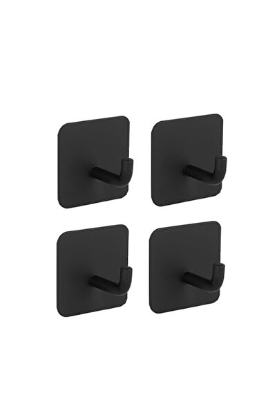 Generic Adhesive Hooks Heavy Duty,4Pcs,Square Black Curved Stainless Steel,Wa...