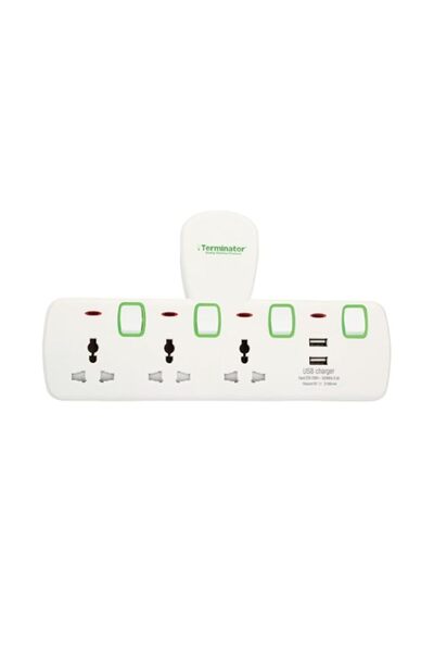 Generic Terminator 3 Way Universal T-Socket Multi Adaptor With Individual Swi...