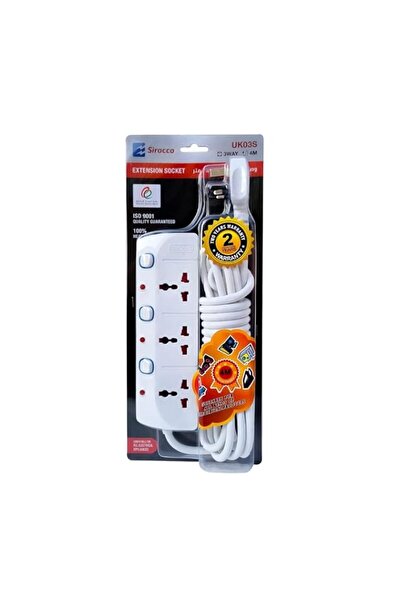 Generic Sirocco UK03S 3 Way Extension Socket with 4 Meter Cable
