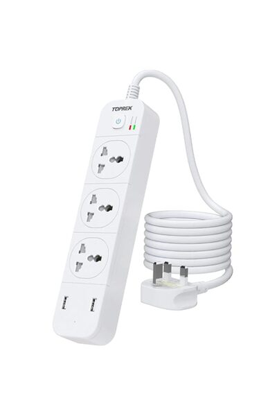 Generic TOPREK Power Strip with USB Slots, 3 Way Extension Lead Outlets with ...