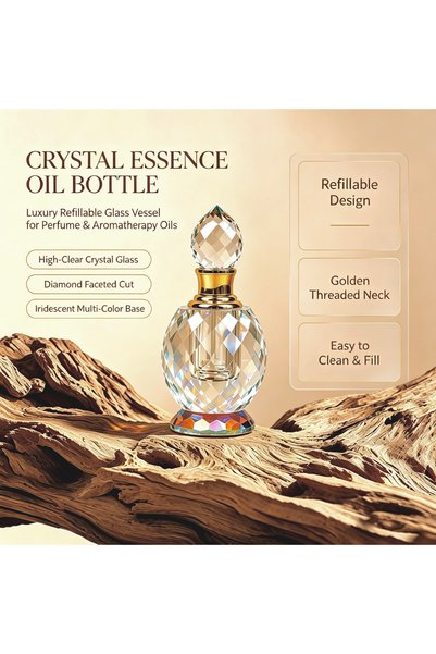 ARIANA Elegant Diamond Cut Glass Essential Oil Bottle with Luxurious Gold Ton...