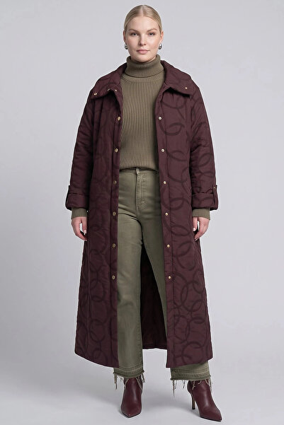 Kayra Wide Collar Quilted Giy Çık Dark Burgundy