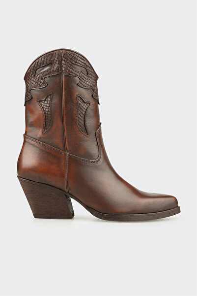 Elle Shoes Kahve Deri Kadın Western Bot