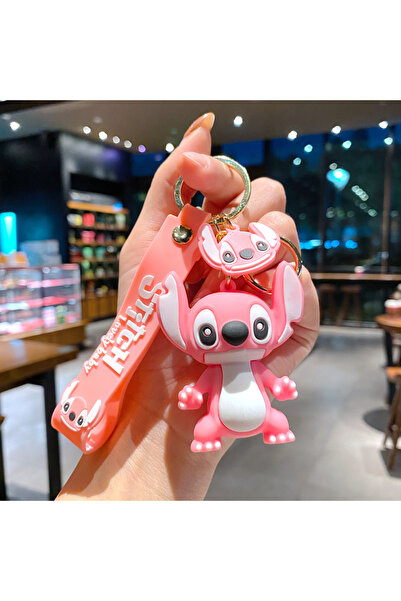 Choice1 pink colour Stitch Keychain 3D Cartoon Stereo Pvc Doll Car Key Ring B...