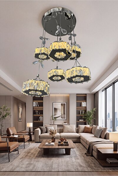 G-Light Kristal Petek 6’lı Sarkıt Avize
