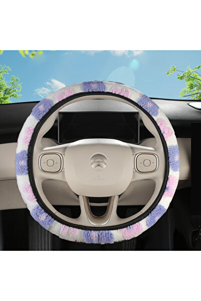 Choice1 Purple Flower Shaped Car Steering Wheel Cover with Plush Three-Dimens...