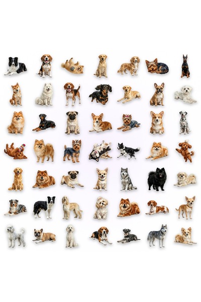 Choice1 50-Pack 50-Pack Realistic Cute Dogs Transparent PET Stickers Waterpro...