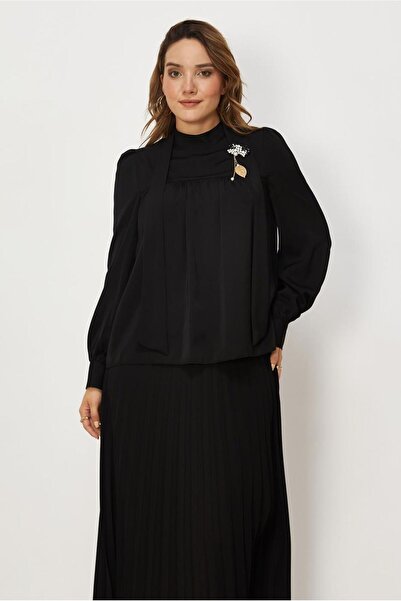 Alvina Standing Collar Satin Blouse 46662