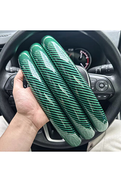 Choice1 3PCS Green 3PCS Laser Carbon Fiber Silicone Car Round Steering Wheel ...