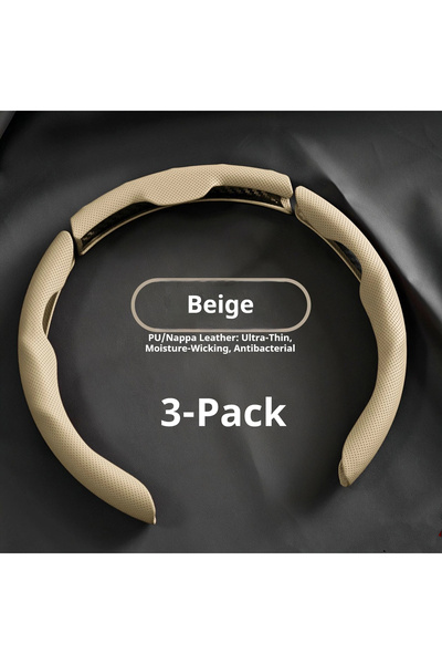 Choice5 beige Car In Vehicle Nappa Leather Steering Wheel Cover Universal For...