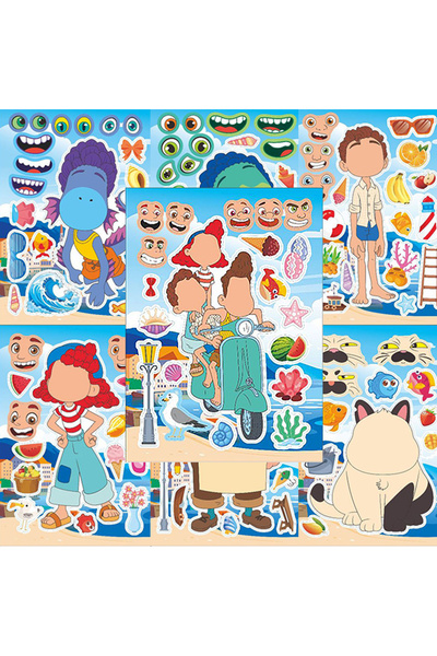 Choice 8PCS 8/16sheets Make-a-Face Disney Luca Anime Cute Puzzle Stickers Car...