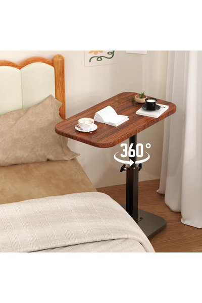 GGEROU Adjustable Height C-Shaped Table, 360° Swivel TV Tray, TV Tray for Couch, Bedside and Living Room, Couch Table with Metal Pillar(Brown)