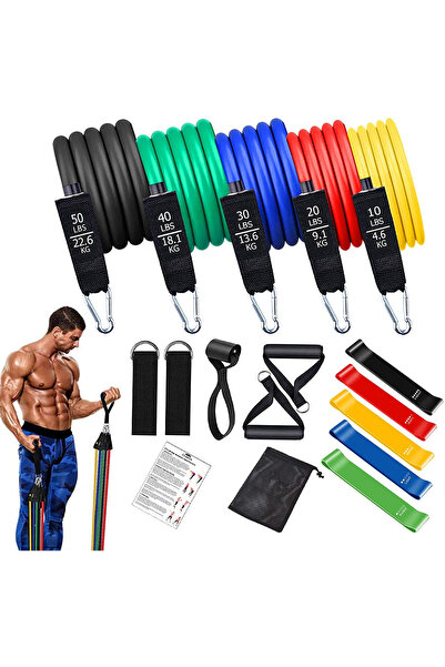 Choice5 150lbs-17pcs Workout Bar Fitness Resistance Bands Set Pilates Yoga Pu...
