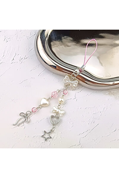 Choice keychain Sweet Pink Bowknot Phone Cute Pearl & Heart Charm Y2K Aesthet...