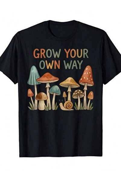 21JNRY تي شيرت Grow Your Own Way بتصميم فطر وحلزون