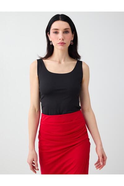 Jimmy Key Black Square Neck Slim Fit Strappy Tank Top