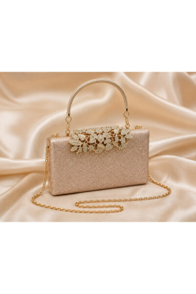 Dilora Lüks Görünümlü Gümüş Taş İşlemeli Kadın Abiye Çanta Işıltılı Clutch Po...