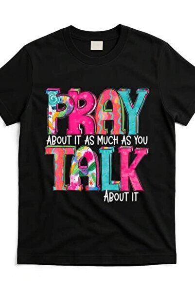 2BIR Men's Black Graphic With "Pray It Much As You Talk About It" Bold Print ...