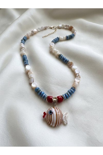 ILSA Murano Glass Fish Figurine and Fimo Polymer Necklace