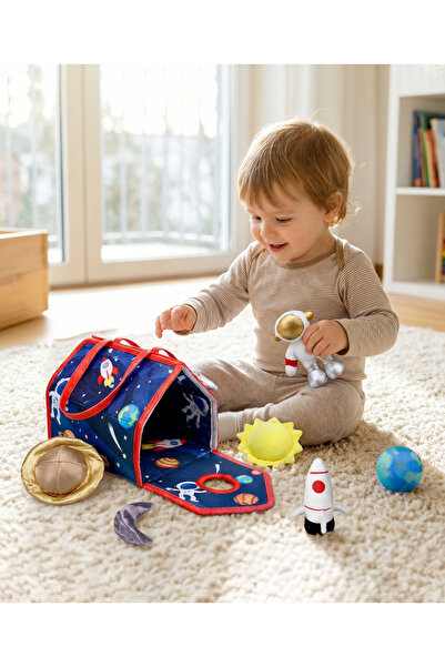 Bonfino Premium Space House Playset with Carry Handle | 7 Space Plush Figurin...