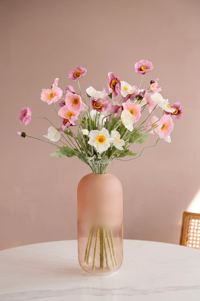 Yapay Çiçek Deposu Yapay Gelincik Dalı 60 cm 3lü SET Pudra-Beyaz-Gül Kurusu
