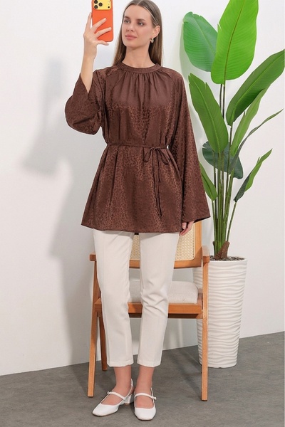 Bigdart Women's Striped Lace-Up Oversize Tunic 50009 - Brown