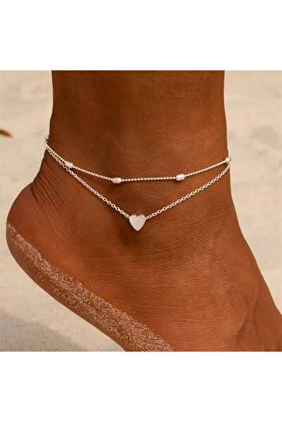 Choice Silver Plated Double Layers Chain Heart Charm Anklets for Women Girls ...
