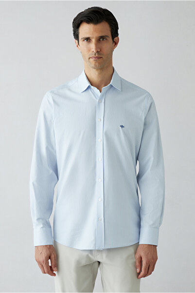 Kiğılı Long Sleeve Classic Embroidered 100% Cotton Striped Shirt