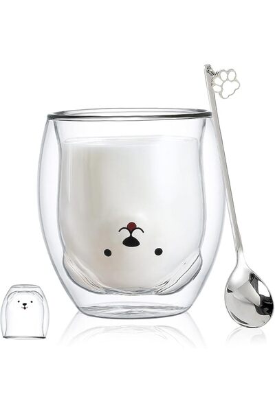 GENERAL Double Wall Insulated Glass Mugs with Cute Design for Espresso, Coffe...