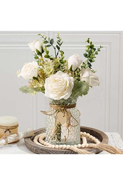 Generic Fake Flowers, Silk Roses Artificial Flowers, White Faux Flower Arrang...