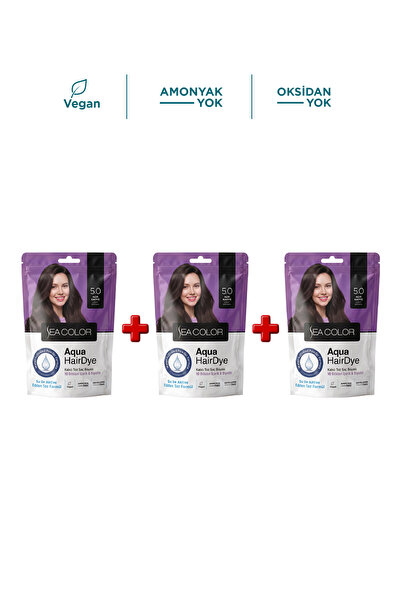 Sea Color 3'lü Aqua Hair Dye Suyla Aktifleşen Toz Saç Boyası 5.0 Açık Kahve