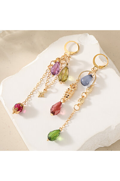 Choice Gold-color Bohemian Style Asymmetrical Multicolor Teardrop Artificial ...