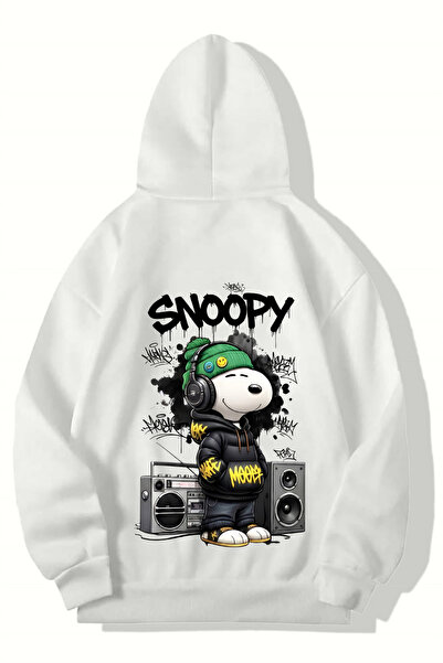 BRZ COLLECTION Unisex Oversize Snoopy HOODIE (BEYAZ)