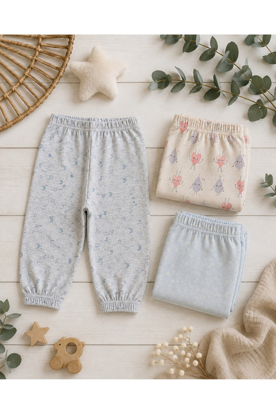 Panfilia 100% Cotton Baby Kids 3-Piece Elastic Cuffed Bottom Pajamas Tracksui...