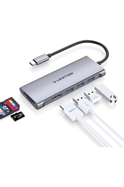 GENERAL لينشين موزع USB-C مع HDMI 4K و3 منافذ USB 3.0 وقارئ بطاقات SD، متوافق...