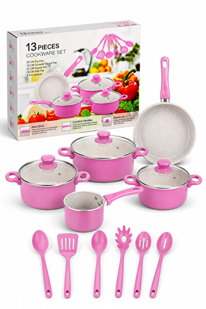 Otto Set Gatit 13 Piese cu Oale, Tigaie, Capace din Sticla si Ustensile, Inte...